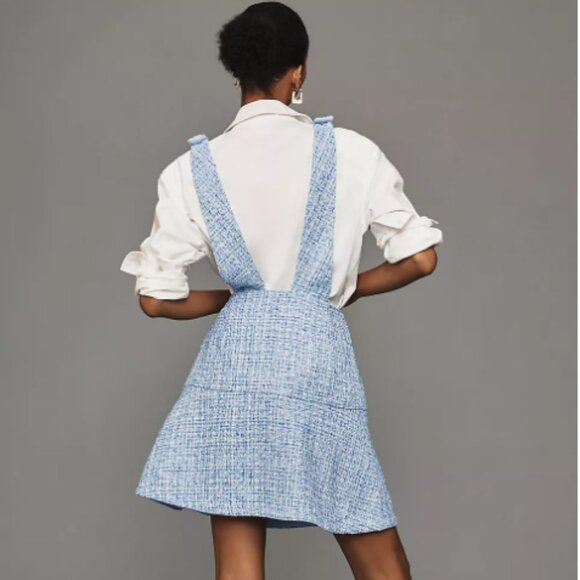 NWT Anthropologie Maeve Tweed Pinafore Skirt, Light Blue, Size 8 - Picture 3 of 9